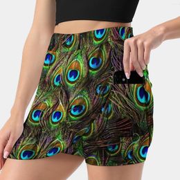 Skirts Peacock Feathers Invasion Women's Skirt Mini A Line With Hide Pocket Beautiful Blue Colourful Feather
