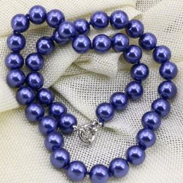 Chains 10mm Dark Blue Shell Charms Simulated-pearl Beads Necklace Chain Choker For Women Fashion Wholesale Price Jewelry 18inch B3218