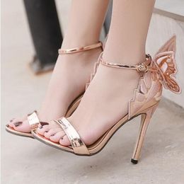 Fashion Butterfly Wing Sandals Women Summer Gladiators Outdoor High heel Lady Wedding Bridal Shoes