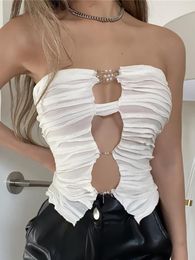 Tops Tossy Women Sleeveless Sexy Strapless Cut Out Cropped Top Hollow Ruched Camis Tube Summer Fashion High Street Wear Y2k