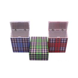 Colorful Plaid Patterns Plastic Cigarette Case Dry Herb Tobacco Spice Miller Storage Box Portable Lock Flip Stash Cases Innovative Smoking Holder Container