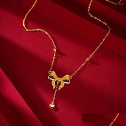 Pendant Necklaces Cute Wind Butterfly Women Girls Chain Real 18K Gold Colour Love Collarbone Niche Fairy Pretty Girlfriend Gi Dhgarden Dhj1P