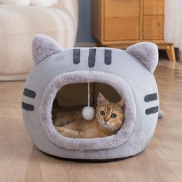 Mats New Cat Shape Kennel Winter Warm Semienclosed Cat Litter Pad Pet Supplies Cat House 45cm Dog Cat Bed Hot Sprm Cat Nest Washable