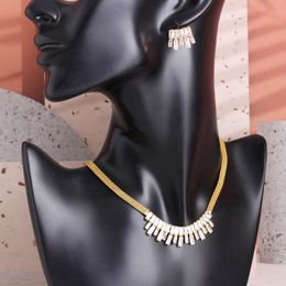 Necklace Earrings Set & Trendy Women Gold Shine Zircon Crystal Choker Ear Studs Korean Romantic Wedding Bridal AccessoriesEarrings
