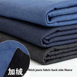 Fabric Elastic Jeans Fabric With Fleece Bonding Thick Warm Indigo Blue Denim Fabrics DIY Sewing Coat Pants Hat Handcrafts 50X145cm