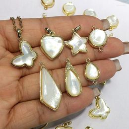 Pendant Necklaces Natural White Shell Beads Gold Plate Water Drop Star Heart Butterfly Shield Shape Connector For Necklace Bracelet Making