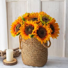 Decorative Flowers Sunflower Imitation Plastic Simulation Craft Fake Flower Bonsa Silk Cloth Bouquet Wedding Home Party Decoration