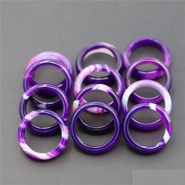 Band Rings 6Mm Puprle Stripe Agate Stone Women Finger Ring Size 17Mm 18Mm Drop Delivery Jewellery Dhkpu