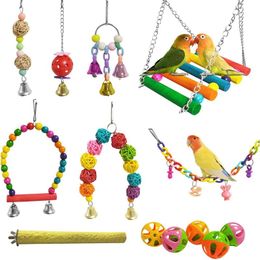 Toys 13 Packs Bird Swing Toys Parrot Chewing Hanging Perches With Bell Pet Birds Cage Toys Suitable for Small Parakeets