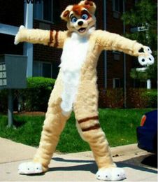 Halloween Beige Long-fur Fursuit Dog Mascot Costume Fox Outfit Adult Stage Performance Fancy Party Fancy Dress Party