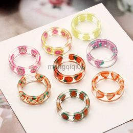 Band Rings 2022 INS Clear Fruit Resin for Woman Korea Cute Colourful Set Simple Teen Girl Indie Aesthetic Jewellery Gift For Friends Y23