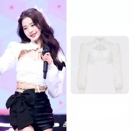 Women's Blouses & Shirts Kpop IVE Jang Won Young Women Solid Cropped Cardigan Lace-up Crop Top Super Short Lady White Sexy Slim Sling VestWo