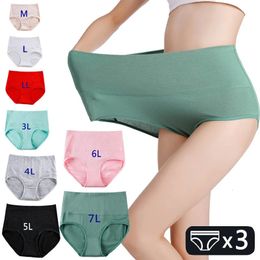 Women's Panties 3Pcs Women's Underwear Plus Size High Waist Panties for Women Lingeries Cotton Briefs Underpant Breathable Female Intimates Lady 230503