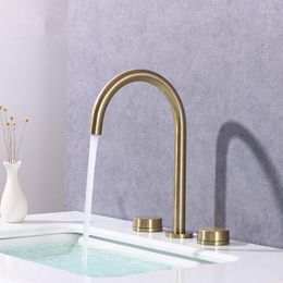 Bathroom Sink Faucets Tuqiu Basin Faucet Three Holes Widespread Brushed Gold Tap 360 Rotating Black