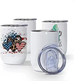 Oz 12 Sublimation Blanks Mugs Straight Stainless Steel Insulated Tumblers Full Wrap Heat Transfer with Spill-proof Sliding Lid for Coffee Tails