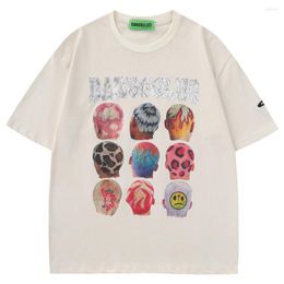 Men's T Shirts Hip Hop Head Graffiti Print Men Tshirt Casual Baggy Short Sleeve Tees American Style Oversized Cotton Shirt Men's