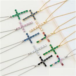 Pendant Necklaces Design Zircon Cross Necklace Stainless Steel High Grade Geometric Choker Jewellery Party Gifts For Women Gir Dhgarden Dhjix