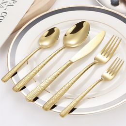 Dinnerware Sets 30Pcs 24Pcs Golden Cutlery Set Luxury Retro Western Flatware Set Serving for 6 Includes Spoons Forks Knifes Dishwasher Safe 230503