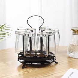 Organisation Portable Round 8 Mug Holder Stand Tumbler Organiser with Tray Tea Cup Drainer Kitchen Counter Storage Bottle Drying Rack Gold