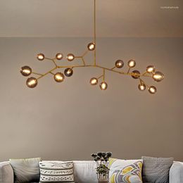 Chandeliers Nordic Copper Magic Bean Glass Tree Chandelier Home Living Room Decoration Pendant Lighting Fixture LED Suspension Lamps PA0632