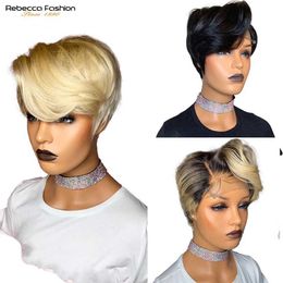 Synthetic Wigs Pixie Cut Wig 13x6x1 t Part Transparent Lace Brazilian Virgin Human Hair Wigs for Women 613 Blonde Short Bob Straight 230227