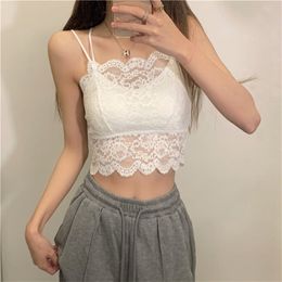 Camisoles Tanks Lace Small Camisole Girls Summer Inner Wear Underwear With Chest Pad Outer Wear Beautiful Back Bottoming Top 230503