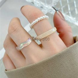 Band Rings Korean Fashion Acrylic Set For Women 3pcs Aesthetic Light Colour Resin Beaded Elastic 2023 Bridal Wedding Party Jewellery Y23
