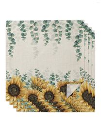 Table Napkin 4pcs Eucalyptus Idyllic Leaves Sunflower Square 50cm Wedding Decoration Cloth Kitchen Dinner Serving Napkins