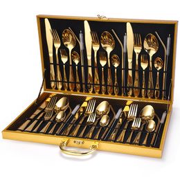 Dinnerware Sets HEYI 1012 Knife Fork Spoon Straw Stainless Steel Tableware 42 Pieces Wooden Box Set Products Forks and Spoon Set YSH 230503