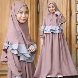 Dress Two Piece Set Muslim Girls Dress Long Hijab Abaya Islamic Kaftan Clothing Arab Prayer Maxi Dress Burqa Khimar Jilbab Robe Gown