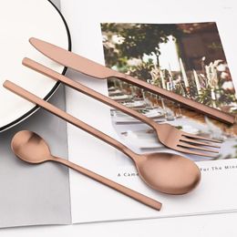 Flatware Sets Western 4/8/16/24Pcs Matte Cutlery Kitchen Rose Gold Dinnerware Set Stainless Steel Knife Fork Spoon Silverware