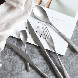 Dinnerware Sets Steak knife and fork vintage old stainless steel Western tableware dessert spoon snowflake silver frosted knife fork spoon 230503