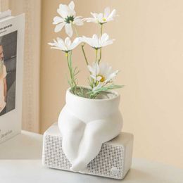 Vases Beautiful ceramic leg vase abstract body art small flower vase fairy craft flower arrangement planting succulent plants P230503