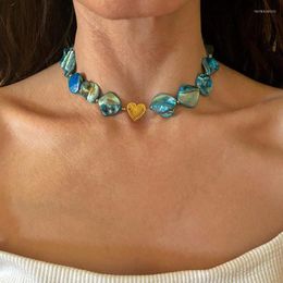 Choker Beautiful Irregular Shape Shell Beads Short Necklace Women Girls Gold Color Heart Pendant Mother's Day Gift Fashion