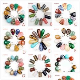 Charms Fashion Water Drop Healing Crystal Point Turquoise Amethyst Rose Quartz Chakra Heart Moon Natural Stone Pendants For Necklace Dhdv2