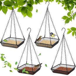 Feeding 4 Packs Hanging Bird Feeder Tray Metal Mesh Seed Tray Platform Bird Seed Feeder With Chain Flat Bird Feeder