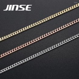 Chains JINSE Hiphop 2mm Cuban Link Chain Necklace Gold Color Rapper Men Necklaces Street Fashion Copper Material Long Jewelry