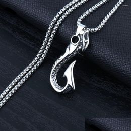 Pendant Necklaces Hiphop Personality Street Trend Fish Hook Titanium Steel Stainless Necklace For Men And Women Drop Deliver Dhgarden Dhtji