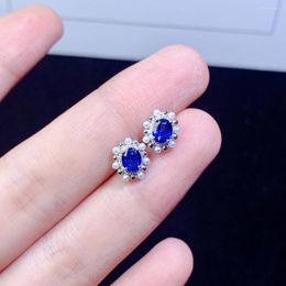 Stud Earrings 925 Sterling Silver Natural Sapphire Women's Simple Atmosphere Certified Jewelry Boutique