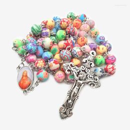 Pendant Necklaces Colourful Polymer Clay Beads Cross Necklace Rosary Vintage Religious Jewellery