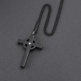 Pendant Necklaces Black Christian Cross Crystal In Middle Stainless Steel Custom Memorial Jewelry Men Necklace Urn Keepsake Ash Holder