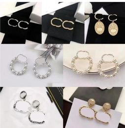 Newest Brand Designer Letter Geometric Round Stud Earrings Luxury Women 18K Gold Plated 925 Silver Needle Crystal Rhinestone Womens Swedding Jewelry