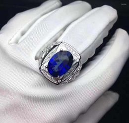 Cluster Rings Man Ring Tanzanite Color Topaz Real And Natural 925 Sterling Silver Fine For