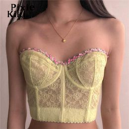 Women's Tanks PixieKiki Transparent Yellow Lace Strapless Busiter Corset Top Coquette Y2k Clothes Cute Sexy Summer Crop For Women P71-CZ10