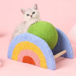 Toys Cartoon Rainbow Cat Grabs The Ball Cat Scratch Board Sisal Flannel Solid Wood Safe Durable Healthy Claw Grinding Cat Toys