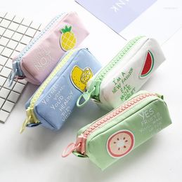 Fresh Fruit Big Zipper Canvas Large Pencil Case Stationery Storage Organizer Bag School Office Supply