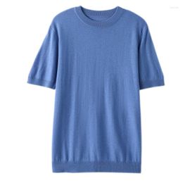 Men's T Shirts Worsted Wool Short Sleeved Men's Round Neck Pullover Tees Spring Summer Solid Colour Knitted Half Sleeve Sweater T-shirt