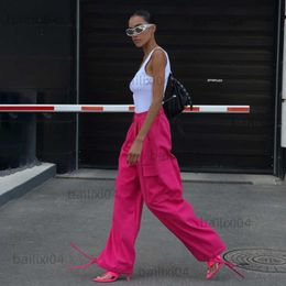 Women's Pants Capris Parachute Pants Y2k Clothes Streetwear Chic And Elegant Woman Pants Pink Drawstring Wide And Loose Cargo Trouser T230503