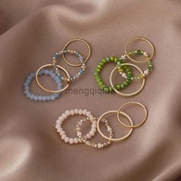 Band Rings 4PCS Women's Ring Summer Crystal Beaded Vintage Set New Korean Women Jewelry Temperament Accessories Sweet Aesthetic Gift Y23