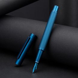 Fountain Pens Hongdian Dark Blue Forest Metal Fountain Pen Blue Nib EFFBent Beautiful Tree Texture Excellent Writing Business Office Pen 230503